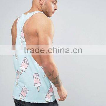 2017 High Quality New Design Summer Printed Custom Blue Sky Gym Wear Comfortable Cotton Polyester Casual Men's Sport Tank Tops photo-2