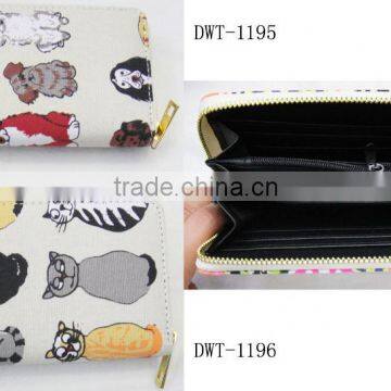 New stylish canvas cotton zipper round print dog wallet