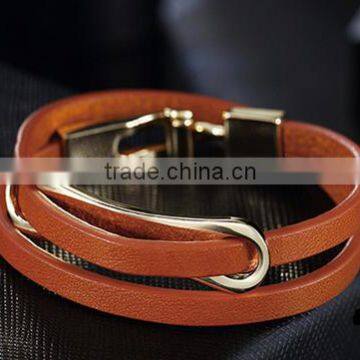Big Round Circle Charm Brown Genuine Leather Bracelets Diy Genuine Leather Bracelets for Her Gifts 2017 photo-2