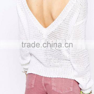 MGOO Chunky Sweater With V Back Design Spring-Summer Fashion Cashmere Sweaters Loose Cozy Oversized Sweater Open photo-4