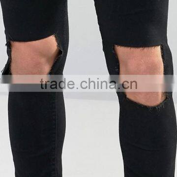 Custom Wholesale Distressed Washed Denim Ripped Mens Jeans Trousers photo-3