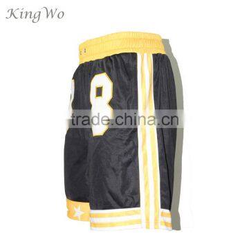 Mens Cheap Black and Yellow Applique Team Numbers Basketball Shorts Design photo-2