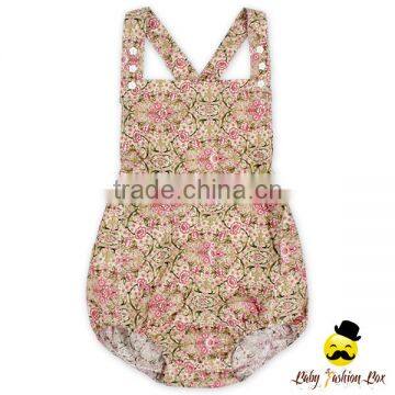 Summer Boutique Frock Design Flower Printed Crisscross Back Cotton Infant Newborn Baby Girl Vintage Floral Romper photo-2