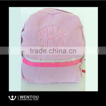 New Arrival Comfortable Style Seersucker Striped Backpack School Bag photo-2