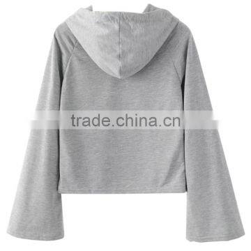 Small Quantity Accept Women Grey Raglan Sleeve Drawstring Hoodie With Custom Logo photo-2