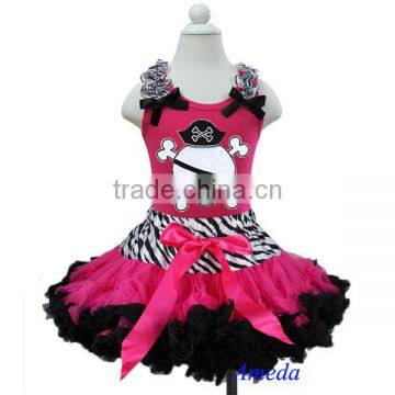 Halloween Zebra Hot Pink Black Pettiskirt Pirate Tank Top 2pc Party Dress 1-7Y