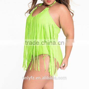 Free Prom Beach Dress Fresh Sringe Ornament Plus-size Triangle One-piece Swimsuit for Fat Women photo-4