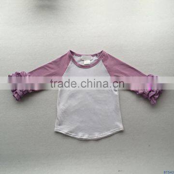 Raglan toddler fall t shirt wholesale 3/4 long sleeve ruffled baby tshirts kids cotton wear for sports