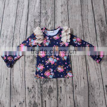 Autumn latest wholesale many flowers designs with cotton lace and ruffles t-shirt wholesale china