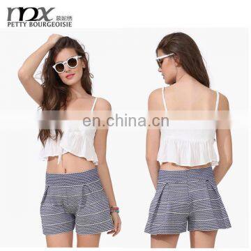 Adjustable spaghetti strape linen women crop tops V neck new style of camisole with bowknot