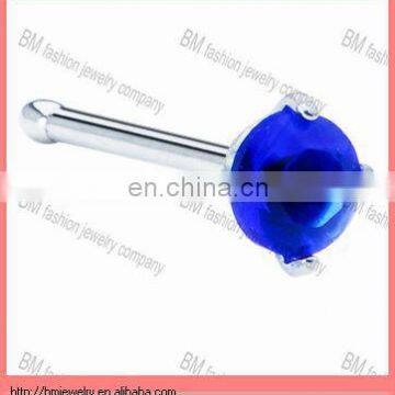 Sapphire Blue Cubic Zirconia Nose Bone piercing jewelry ring in surgical steel