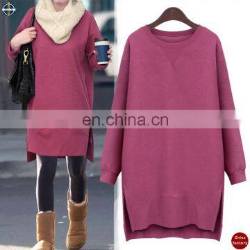 T-WH008 2016 High Quality Casual Lengthen Side Slits Women Sweatshirts