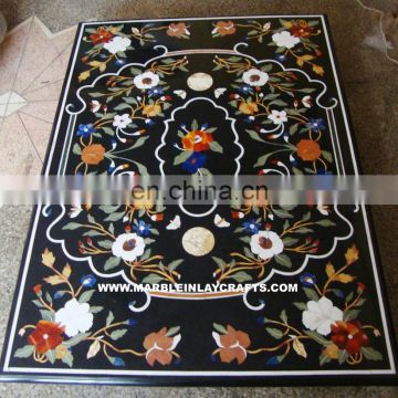 Pietra Dura Marble Inlay Dining Table Tops, Black Marble Inlay Table Top