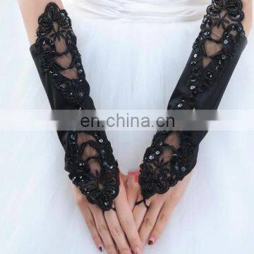 Purple& Red Pretty Appliqued& Sequined Fingerless Long Wedding Glove White Pearl Beaded Satin Fingerless Wedding Bridal Gloves photo-4