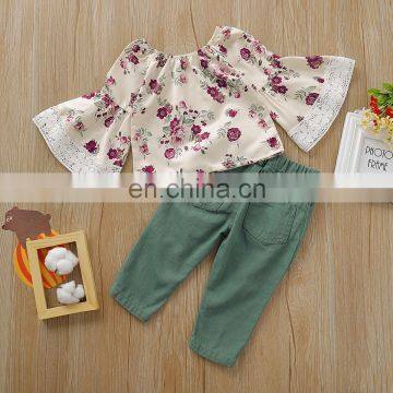 Bell Sleeve Top And Demin Pant Little Girl Outfit Sets Girls Fall Clothing photo-2