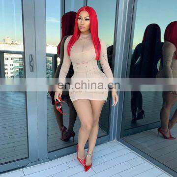 LAITE D2181 2020 New Arrivals Patchwork Printed See-through Sexy Dresses Women Fashion Bodycon Casual Dresses photo-7