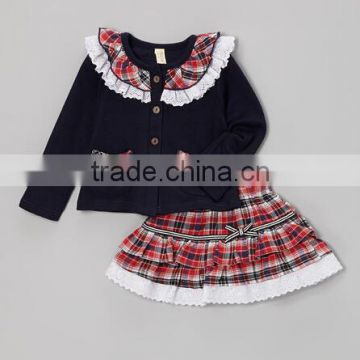 2014 New design for kids Red & Navy Plaid Cardigan