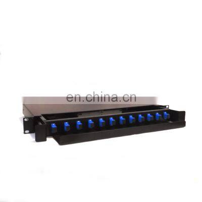 Cold-rolled 19 inch 1 U 12Core Fiber Patch Panel fdf 12 c rack with lc/apc adapter and pigtail lc patch panel