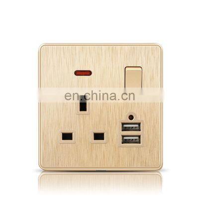 Wall Socket UK Plug 13A Plastic Single Wall Electrical Sockets Plug Outlet Switch 2 USB 2.1A Port UK Standard Socket Household