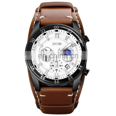 Top Brand Luxury Skmei 9249 Leather Wrist Watch Men Clock Fashion Chronograph Wristwatch