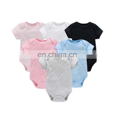 100% Cotton Plain Color Unisex Short Sleeve Baby Bodysuits Wholesale New Born Baby Clothes