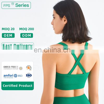 Tik Tok Ribbed Cross Back Sports Bra Workout Breathable Gym High Impact Yoga Top