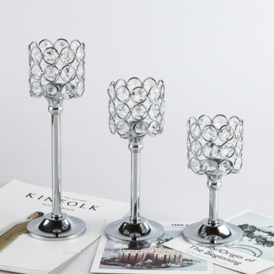Wedding Decoration Metal Candlesticks Silver Gold Stem Crystal Candle Holders Set Of 3 For Family Hotel Hochzeits Dekoration photo-3