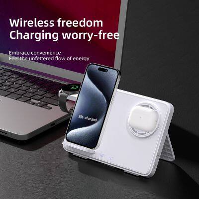 Desktop Portable 15w Foldable 3 in 1 Universal Wireless Charger Charging Station Dock Stand With Warm Light photo-5