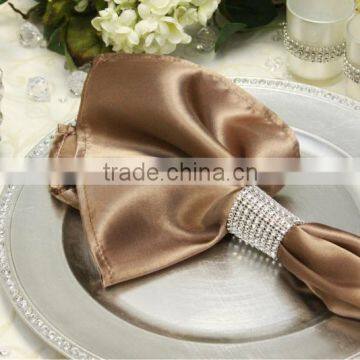 Hot sale, Polyester satin napkin with ring for wedding, latte color