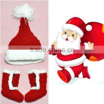 2016 New Arrival Saint Claus Set Crochet Hat and Boot Set Baby Photography Props