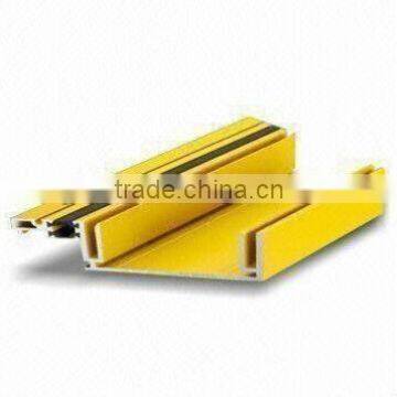 Aluminium profiles with yellow finish used for Windows & Doos, Glass walls, Solar Mountng System with thermal break