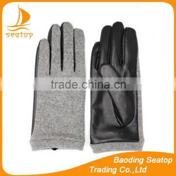 2016 soft black sheepskin palm leather gloves with woolen handback