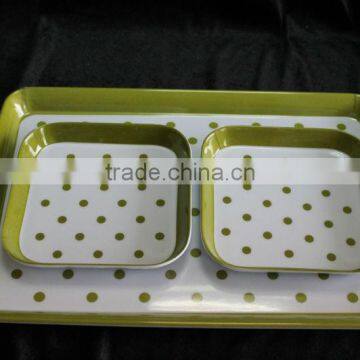 Korea and japan style 15 inch melamine tray and 6 inch square tray sets