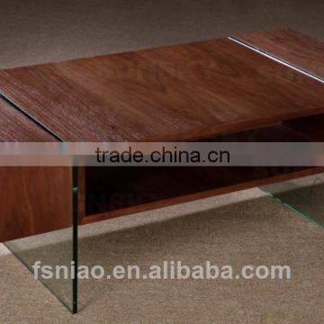 2014 Hot Sale Glass Legs Wood Coffee Table 1411A