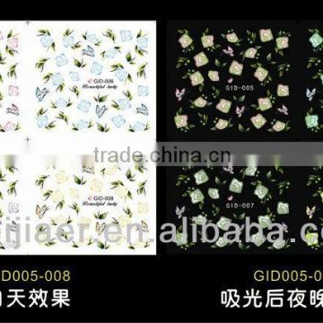 glow in darkness water transfer nail stickers with flowers, animals