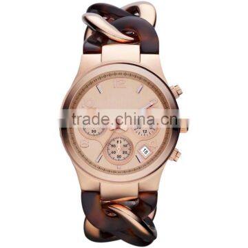 2015 lady vogue sapphire glass women's rose gold stainless steel chronograph watch 5ATM water resistant