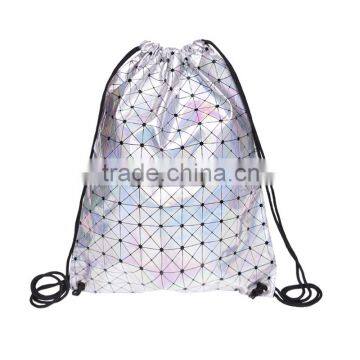 fashion drawstring bag holographic triangle leather cheap drawstring gym bag