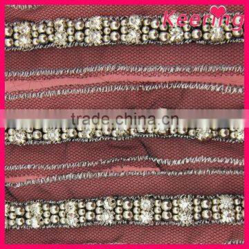 Decoration gunmetal color beaded lace trim for garment WTP-1204