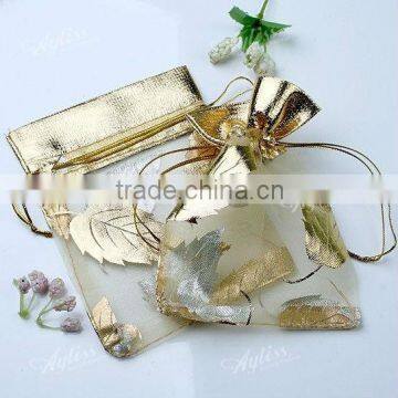 Wholesale Golden Maple Leaf Organza Gift Bags Pouch