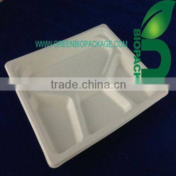 Disposable 4 compartment bagasse pulp tray