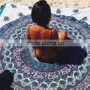 High quality Turkish design printed ocean round beach towel shawl with tassels for girls