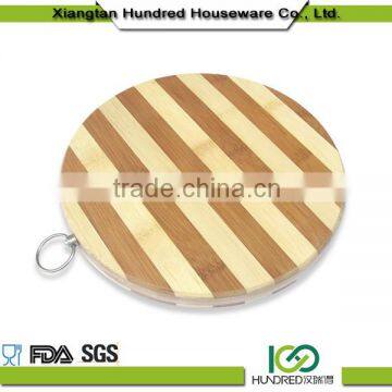 Cheap Bamboo Round Cutting Board, Cutting Board with Ring Handle,Two-Tone Round Chopping Board