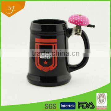 Hand Made Ceramic Beer Mug With Bell,High Quality Ceramic Beer Mug