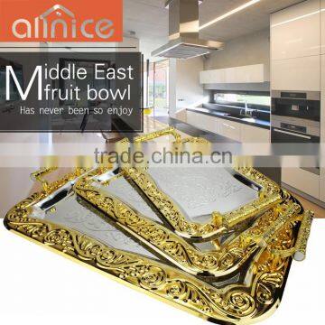 Hotel fruit serving tray stainless steel serving tray silver plating with gold edge