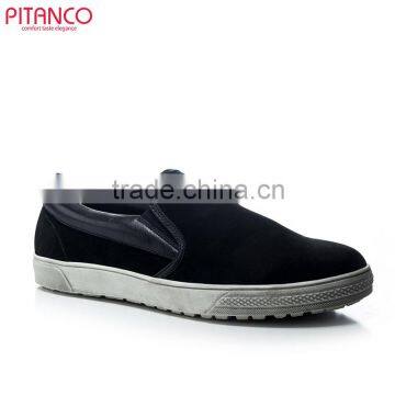 Leather and cloth Brush color rubber sole slip-up shoes