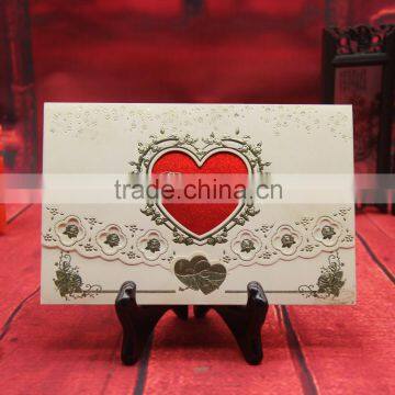 Cheap price three folds classic embossing designs wedding invitations greeting cards