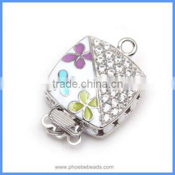 Wholesale Unique Design Zircon Micro Pave Enameled 925 Sterling Silver Square Box Clasps For Pearl Gemstone Jewelry SC-BC212