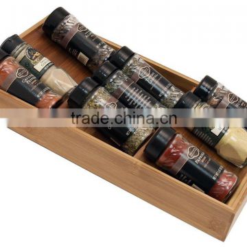 Desktop bamboo spice and sauce bottles organization OEM flavoring powders storage rack bamboo display stand