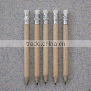 Half size round shape 2.0mm HB lead promotion natural wood golf pencil sharpened with eraser