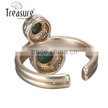 Geometric Jewelry Golden Copper Adjustable Green Stone Finger Rings Men's Jewelry photo-5